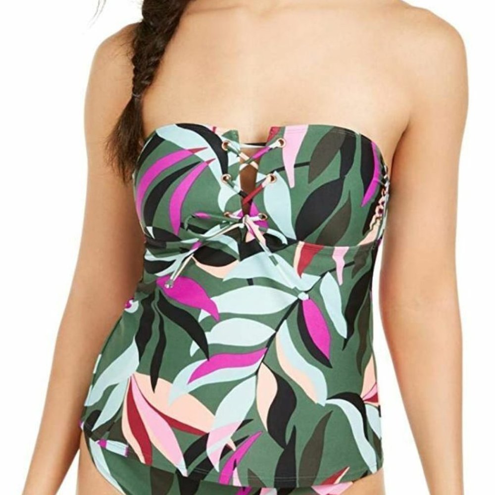 NWT HULA HONEY HYPER TROPICS PRINTED STRAPLESS SWIM TOP SEPARATES - M JRS